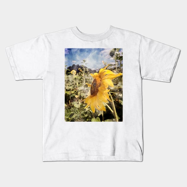 Watercolor Sunflower on a Sunny Blue Sky Day Kids T-Shirt by Compassandbliss